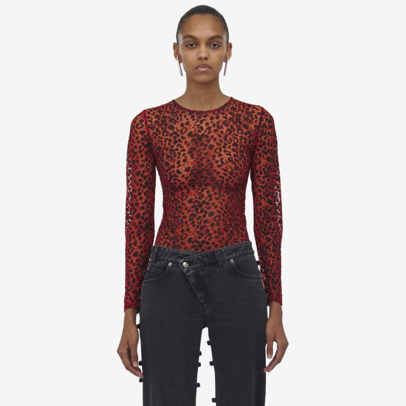 Alexander McQueen Women's Red Leopard Devoré Top - 0 (Viscose & Polyamide)